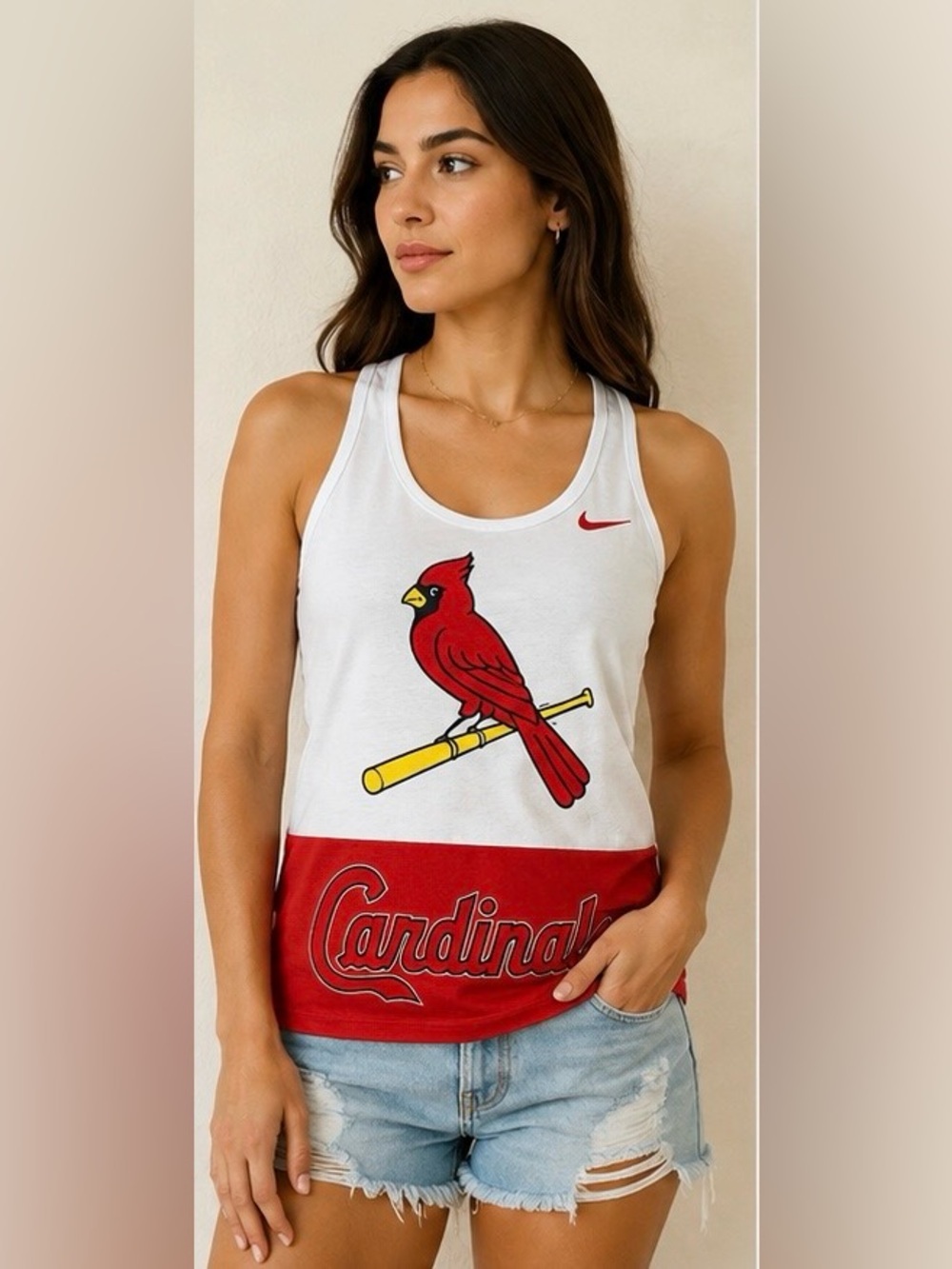 Nike Women’s White & Red Cardinals Graphic Racerback Tank